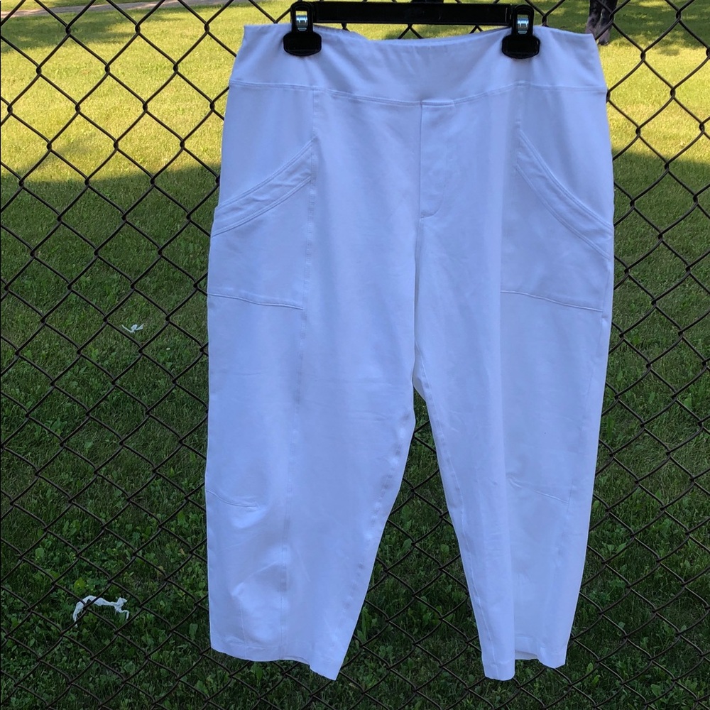 Neon Buddha White Capris Crop Pants XL Elasticized Waist Stretchy 4-Pocket #1241
